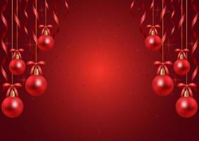 jul röd horisontell baner med realistisk matt jul bollar och band, stjärnor och serpentin. med plats för text. för reklam baner, hemsida, affischer, vykort, försäljning flygblad. vektor