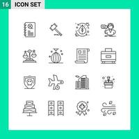 Stock Vector Icon Pack mit 16 Linienzeichen und Symbolen für die Hilfe Natur Hammer Blatt Ökologie editierbare Vektordesign-Elemente