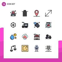 16 thematische Vektor-Flachfarben gefüllte Linien und editierbare Symbole von Fußball-GPS-Fußballecken editierbare kreative Vektordesign-Elemente vektor
