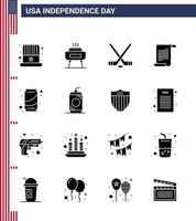 fast glyf packa av 16 USA oberoende dag symboler av kan USA hokey amerikan fil redigerbar USA dag vektor design element