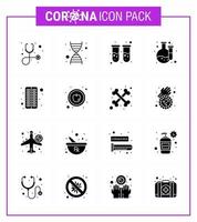 Corona-Virus 2019 und 2020 Epidemie 16 Solid Glyph Black Icon Pack wie Apple Medical Reagenzglas Kapsel Labor virales Coronavirus 2019nov Krankheitsvektor Designelemente vektor