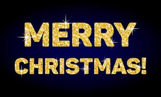 Fröhliche Weihnachten. funkelnde goldene Inschrift aus Glitzer und Pailletten. auf dunklem Hintergrund. für weihnachten, plakat, postkarte, geschenkpapierdesign. vektor