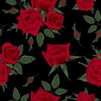 elegant victorian engelsk röd ro sömlös mönster, årgång stil. för valentines dag, bröllop, tapet, utskrift på tyg, omslag. på en svart bakgrund vektor
