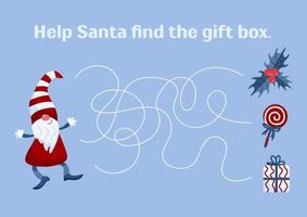 barns pedagogisk jul, ny år spel. hjälp santa hitta en gåva. för spel, tidningar, bok utskrift, applikationer, utbildning vektor