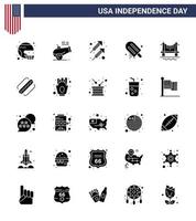 4. juli usa glücklicher unabhängigkeitstag symbol symbole gruppe von 25 modernen soliden glyphen von usa creme haubitze eis feuerwerk editierbare usa tag vektor design elemente