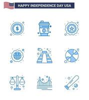 packa av 9 USA oberoende dag firande blues tecken och 4:e juli symboler sådan som boll USA amerikan landmärke amerikan redigerbar USA dag vektor design element