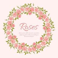 Kranz aus alten englischen Rosen. zarte rosa Blütenknospen mit Blättern, realistischer Stil. für Hochzeiten, Aufkleber, Poster, Postkarten, Designelemente. vektor