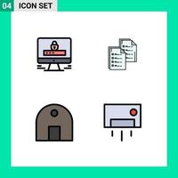 4 universelle, gefüllte, flache Farbzeichen Symbole für Computer-Lebenslauf-Sicherheitsdaten, historische Gebäude, editierbare Vektordesign-Elemente vektor