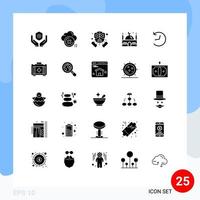 25 thematische Vektor-Solid-Glyphen und editierbare Symbole von Twitter Muslim Cross Moschee Schutz editierbare Vektordesign-Elemente vektor