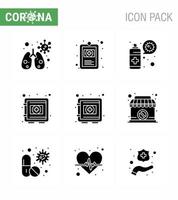 Symbol für Coronavirus-Vorsichtstipps für die Präsentation von Gesundheitsrichtlinien 9 Solid Glyph Black Icon Pack wie Shop Securitybox Spray Safe Medical Virus Coronavirus 2019nov Disease Vector Design