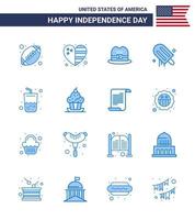 Happy Independence Day 16 Blues Icon Pack für Web und Print Sommer Glashut USA Creme editierbare USA Tag Vektor Design Elemente