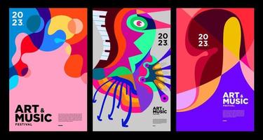 sommar färgrik konst och musik festival affisch och omslag mall 2023 vektor
