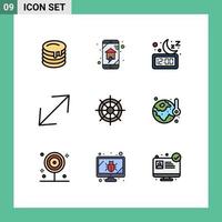 Stock Vector Icon Pack mit 9 Zeilen Zeichen und Symbolen für Boot Ecke Smart House Pfeil Schlaf editierbare Vektordesign-Elemente