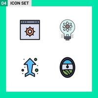 Stock Vector Icon Pack mit 4 Zeilenzeichen und Symbolen für die Browser-Pfeil-Website leuchten editierbare Vektordesign-Elemente