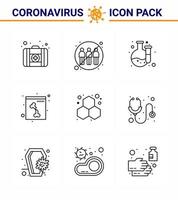 Corona-Virus-Krankheit 9-Zeilen-Icon-Pack saugen als wissenschaftliches Experiment Chemische Chemie Schädel virales Coronavirus 2019nov-Krankheitsvektor-Designelemente vektor