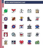 Lycklig oberoende dag 4:e juli uppsättning av 25 platt fylld rader amerikan pictograph av USA väska hokey amerikan dag redigerbar USA dag vektor design element