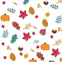 Herbstblätter bunter flacher Satz von Ahorn, Eiche, Birke, Busch, Gras, gelb-orangeen Herbstbäumen und Herbstbüschen mit goldenen Herbstlaubblättern. vektor