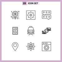uppsättning av 9 modern ui ikoner symboler tecken för dator hiss konversation bil garderob redigerbar vektor design element