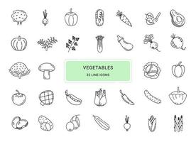 Gemüse, 32 Linienvektorsymbole vektor