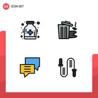 4 universell fylld linje platt färger uppsättning för webb och mobil tillämpningar vård chatt sjukhus förorening diskutera redigerbar vektor design element