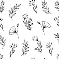 nahtloses Muster mit handgezeichneten Wildblumen. monochrome Vektorillustration. geeignet für Stoff, Tapeten und Geschenkpapier. vektor