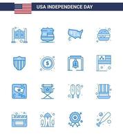 Blaue Packung mit 16 Usa-Unabhängigkeitstag-Symbolen von Seurity American Map Meal Burger editierbare Usa-Tag-Vektordesign-Elemente vektor