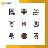 Gruppe von 9 gefüllten flachen Farben Zeichen und Symbolen für drei Finger Handgrafikgesten Blatt editierbare Vektordesign-Elemente vektor