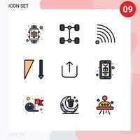 modern uppsättning av 9 fylld linje platt färger pictograph av smartphone mobil rss ladda upp Instagram redigerbar vektor design element