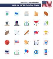 Lycklig oberoende dag 4:e juli uppsättning av 25 flats amerikan pictograph av rugby amerikan kuvert USA skum hand redigerbar USA dag vektor design element