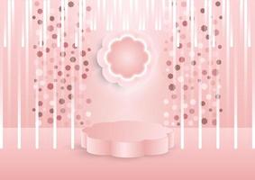 3d pastell rosa vektor bakgrund med blomma form podium, för utmärkelser och Produkter.