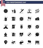 modern uppsättning av 25 fast glyf och symboler på USA oberoende dag sådan som Amerika sporter boll is hockey USA redigerbar USA dag vektor design element