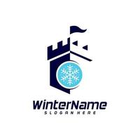 Winterschloss-Logo-Vorlage, Schloss-Winter-Logo-Design-Vektor vektor