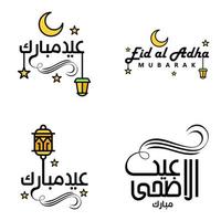 modernes paket mit 4 vektorillustrationen von grußwünschen für das islamische fest eid al adha eid al fitr goldene mondlaterne mit schönen glänzenden sternen vektor