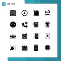 16 universelle solide Glyphen für Web- und mobile Anwendungen Kameratag Vertragsschlüssel Reparatur editierbare Vektordesign-Elemente vektor