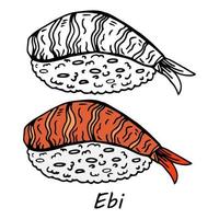 sushi - ama ebi nigiri på en vit vektor