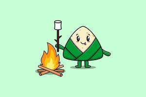 tecknad serie kinesisk ris klimp brinnande marshmallow vektor
