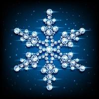 Diamant-Schneeflocke. Edelsteine in Form einer Blume. Schmuckdekoration für Weihnachten und Neujahr. 3D realistische Neonillustration. auf einem blauen Hintergrundvektor. vektor