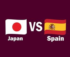 japan och Spanien flagga band med namn symbol design Asien och Europa fotboll slutlig vektor asiatisk och europeisk länder fotboll lag illustration