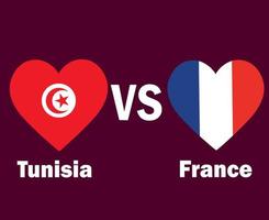 tunesien und frankreich flaggenherz mit namen symbol design afrika und europa fußball finale vektor afrikanische und europäische länder fußballmannschaften illustration