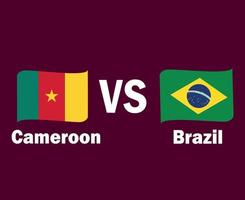 cameroon och Brasilien flagga band med namn symbol design latin Amerika och afrika fotboll slutlig vektor latin amerikan och afrikansk länder fotboll lag illustration