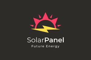 Sonnenkollektor-Energielogo mit einfacher und moderner Form für Stromerzeugungs- und Installationsunternehmen vektor