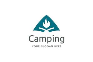 enkel camping logotyp med tält form och bål vektor