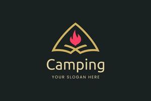 enkel camping logotyp med tält form och bål vektor