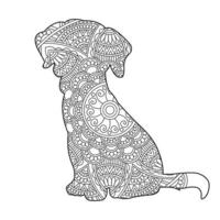 hund mandala färg sida för vuxna blommig djur- färg bok isolerat på vit bakgrund antistress färg sida vektor illustration