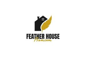 Flache Haus Kombination Feder Logo Design Vektor Vorlage Illustration