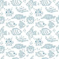 Fisch-Doodles-Muster. Meer nahtlose Vektor-Illustration. niedlicher blauer handgezeichneter Fisch auf weißem Hintergrund vektor