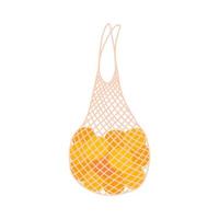 eco maska väska med apelsiner. vektor klotter handla sträng eco väska med frukter.