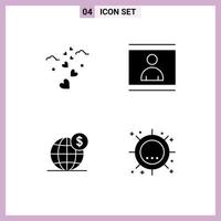 Lager Vektor Icon Pack mit 4 Zeilenzeichen und Symbolen für Herzen Dollar Hochzeit Person Business editierbare Vektordesign-Elemente