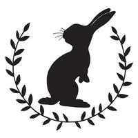 vektor teckning, årgång ram med påsk kanin silhuett. minimalistisk design, kransar av grenar och en silhuett av en kanin