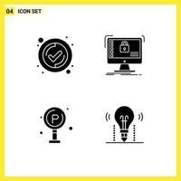 Stock Vector Icon Pack mit 4 Zeilenzeichen und Symbolen für Interface Life Secure System Board editierbare Vektordesign-Elemente